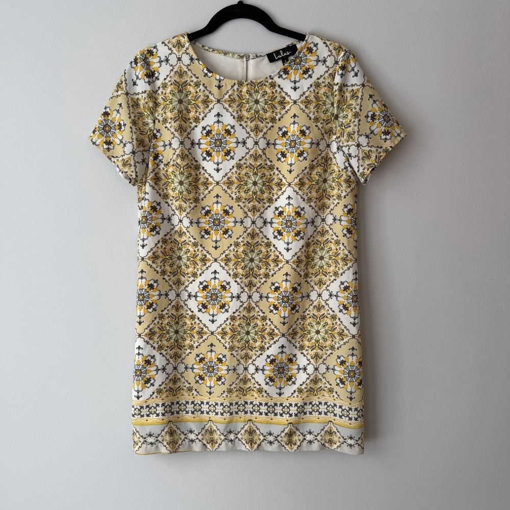 Lulus Floral Print Mini Shift Dress Yellow‎ Small CottageCore Boho Coquette